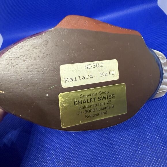 Vintage Hand Carved Mallard Male Duck Figurine 4.7” CHALET SWISS Lucerene SD302 - Picture 3 of 6